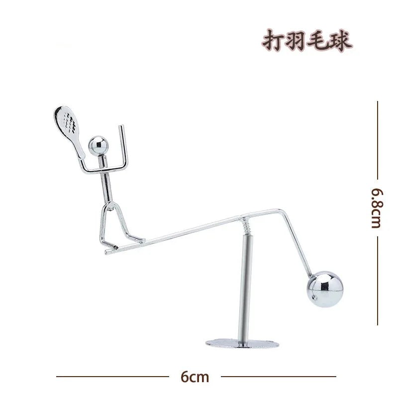 Mini Ironwork Balance Ironman, Stress-relieving Figurine, Untoppling Doll, Sports Metal Handicraft, Small Gift Oasis Select play badminton 2PCS