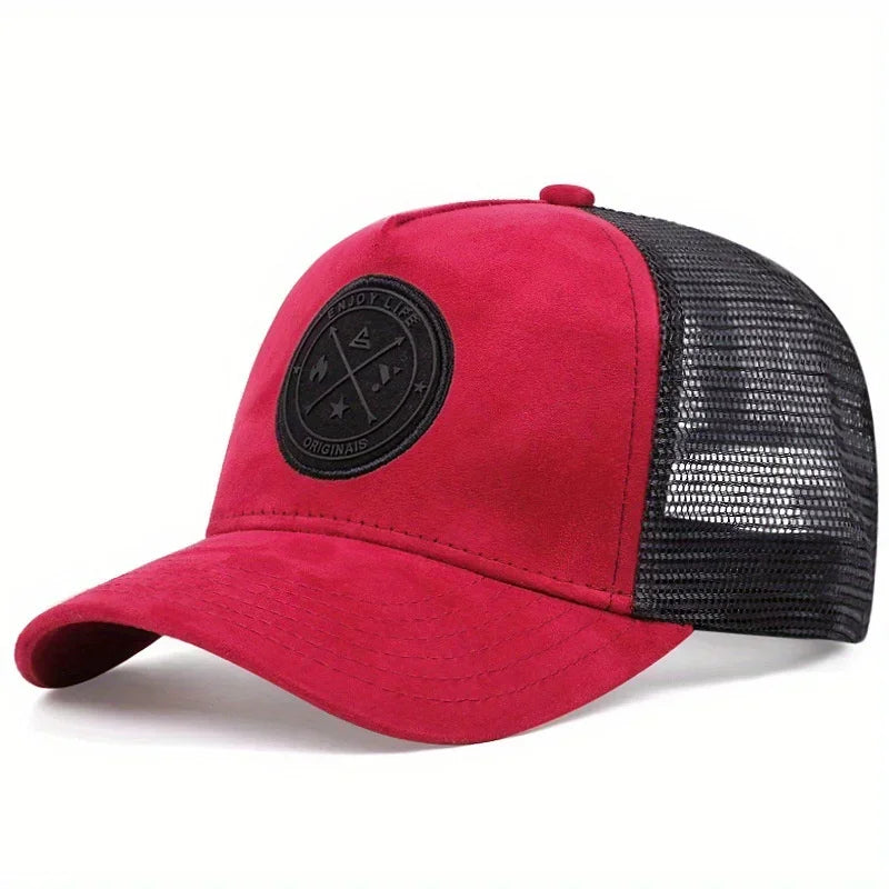 Summer Mesh Baseball Cap Women Men ENJOY LIFE Letter Patch Snapback Hat Casual Breathable Unisex Street Hip Hop Trucker Caps Oasis Select Red