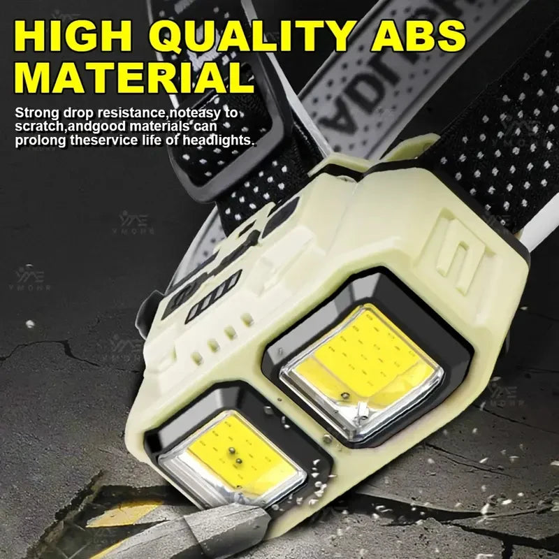 Powerful LED COB Sensor Headlamp 4 Lighting Modes Type-C Rechargeable battery display Waterproof Outdoor Camping Headlight Oasis Select