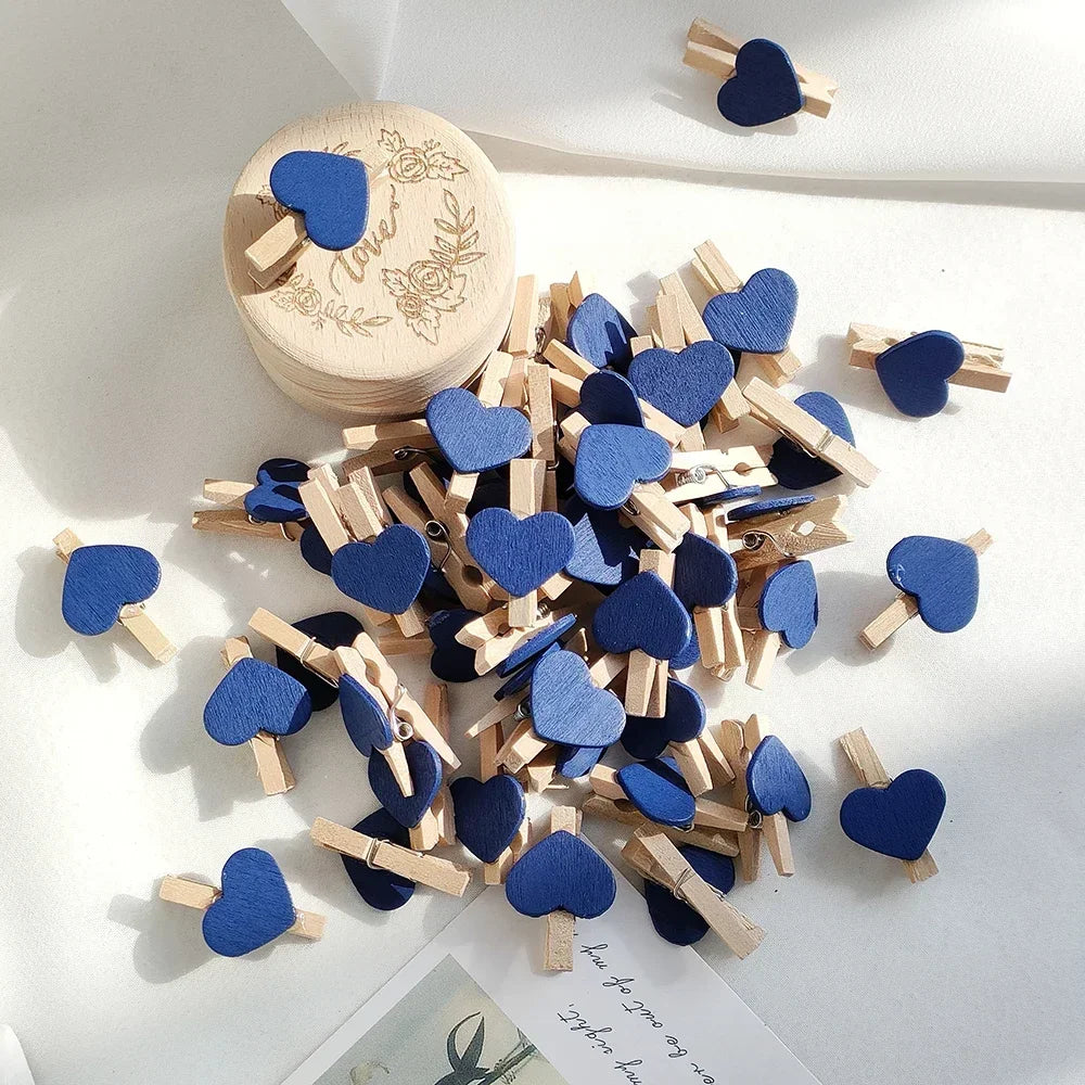 10/50pcs Red Heart Love Wooden Clothes Photo Paper Peg Pin Mini Clothespin Postcard Clips Home Wedding Valentine's Day Decorati Oasis Select Blue 50pcs