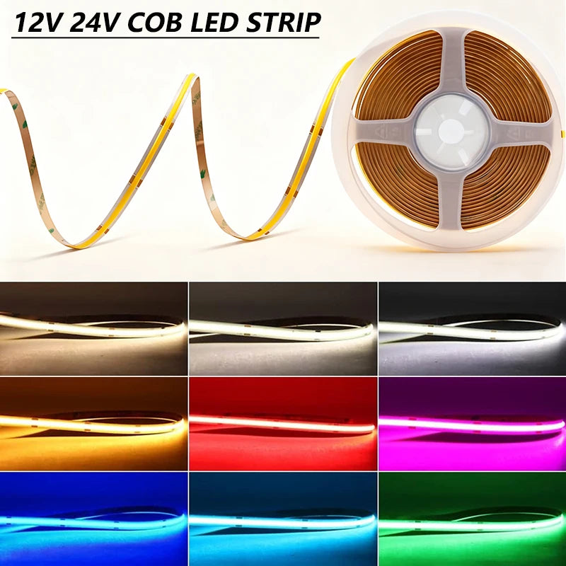 DC 12V 24V 8MM COB LED Light Strip Room Decoration 320LEDs/m Led Tape High Density Flexible 3000K 3500K 4000K 6000K Oasis Select