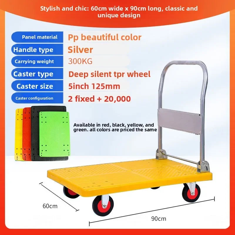 Multi-functional trolley plastic flat truck cargo trolley foldable supermarket pull flat truck Durable Oasis Select