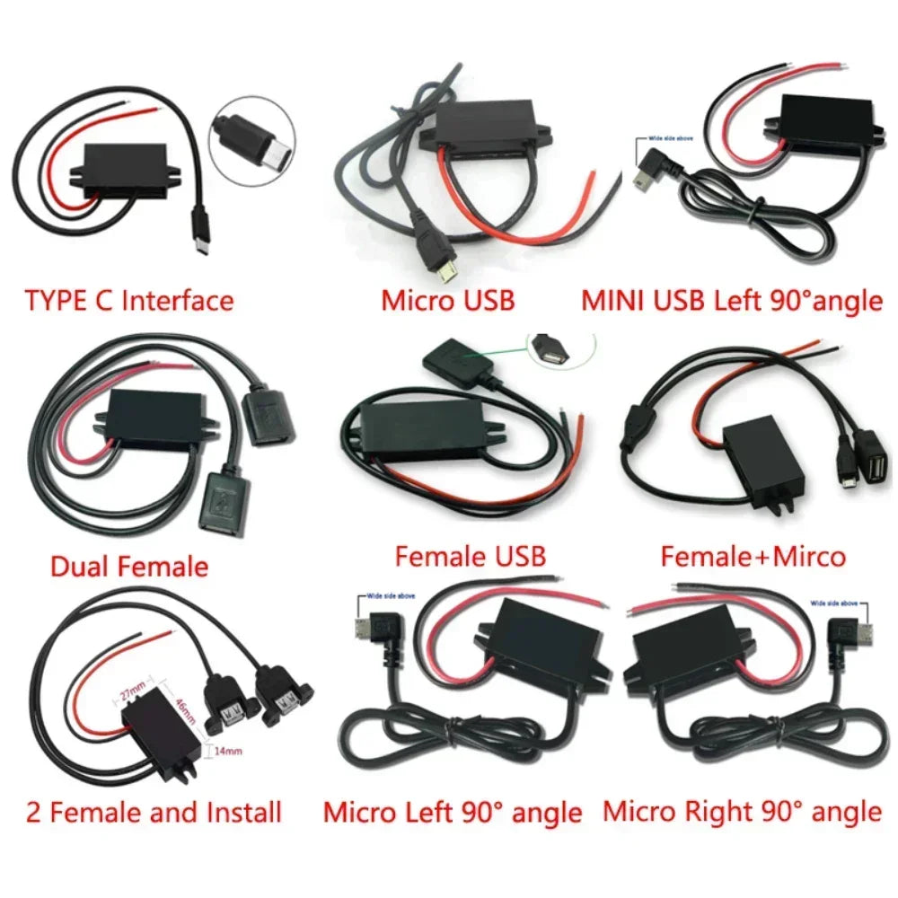 Female USB 12V 24V 48V 60V 72V Buck 5V 3A Charging Converter DC to DC Step Down Converter for battery With Multi Types USB Jack Oasis Select