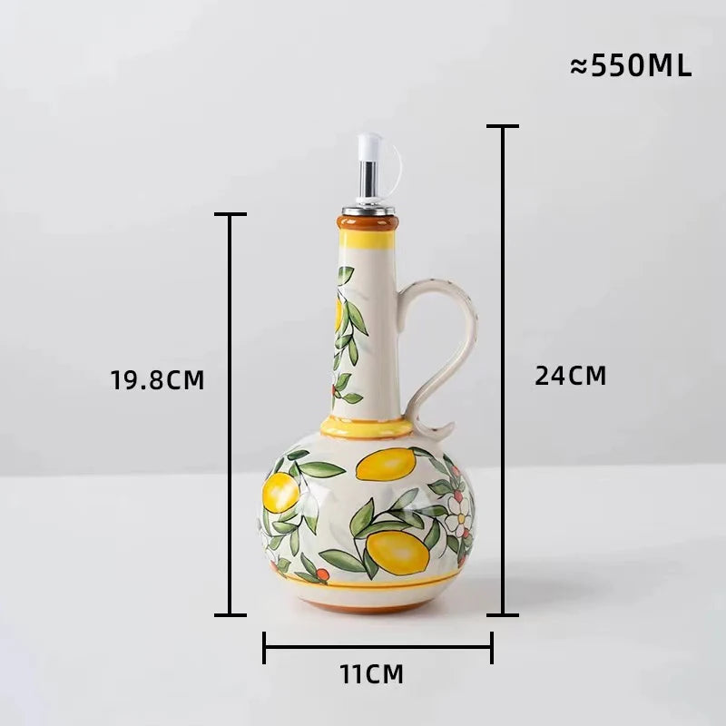 Nordic Ceramics Olive Oil Dispenser Embossed Oil Vinegar Can Household Kitchen Oil Vinegar Bottle Spice Jar Kitchen Products Oasis Select Lemon