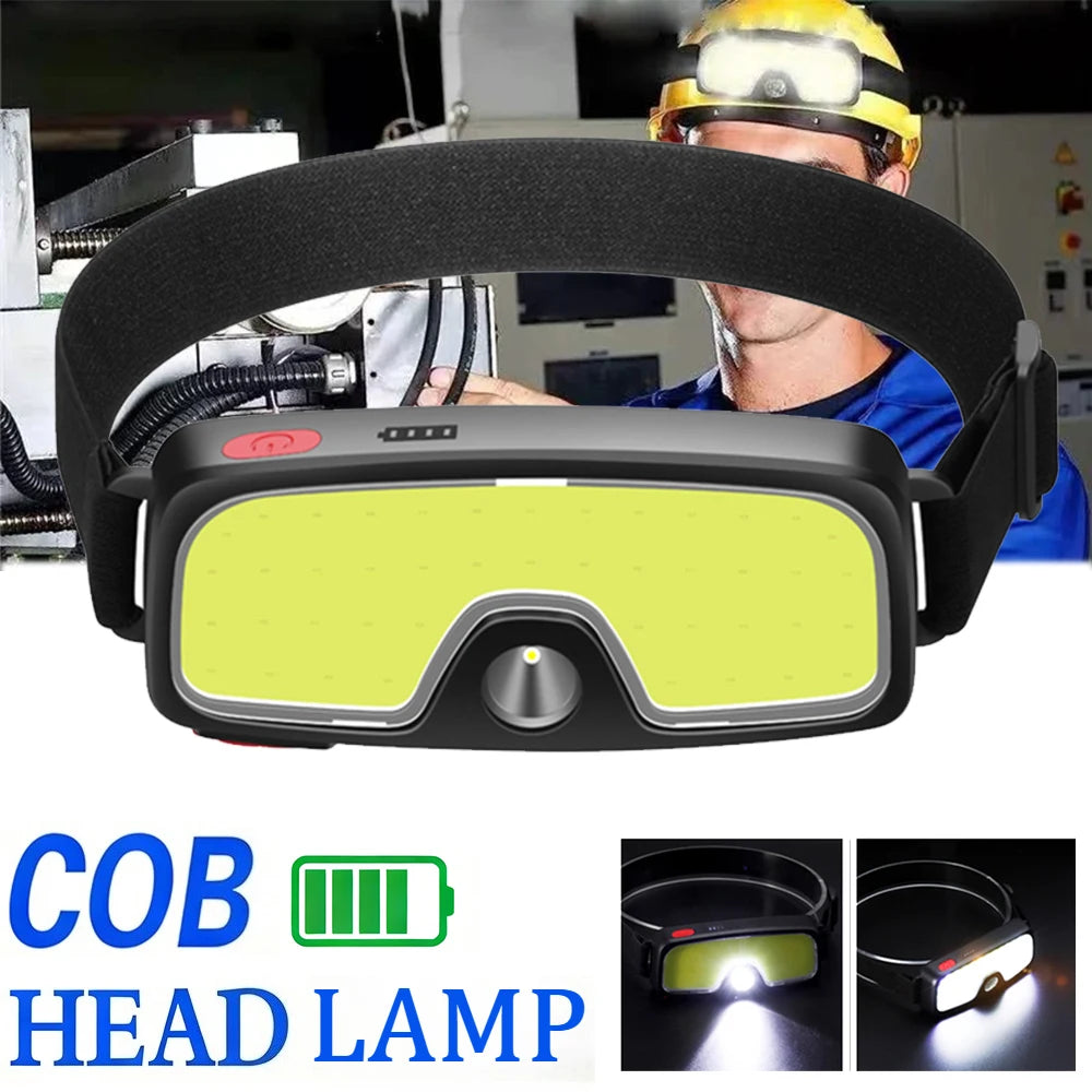 Powerful COB Headlamp Type-c/USB Rechargeable Head Flashlight Built-in Battery Outdoor Fishing Camping Lantern Waterproof Torch Oasis Select