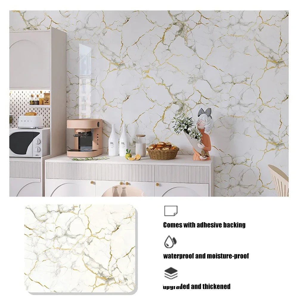 Marble-Patterned Wall Sticker 40cm Wide Waterproof Stain-Resistant And Oil-Resistant PVC Self-Adhesive Wallpaper For Kitchens. Oasis Select tuopubaijin 40cmX5m
