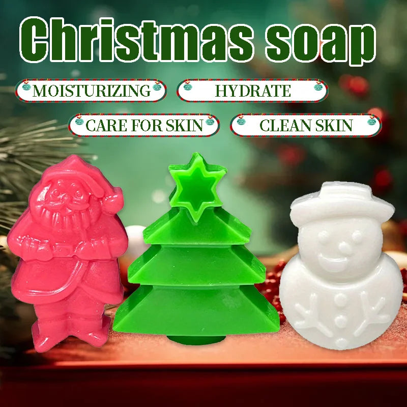 3PCS Christmas Gift Box Soap, Christmas Tree Santa Claus Snowman Shaped Handmade Soap, Three in One, Gentle Cleaning Oasis Select 270g
