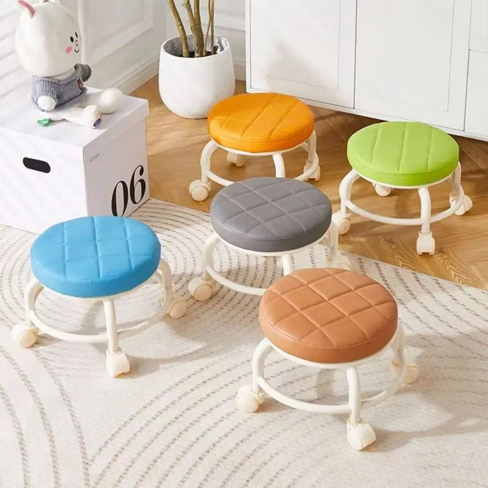 PU Leather Rolling Stool | 360° Swivel Wheels, 250 lb Capacity