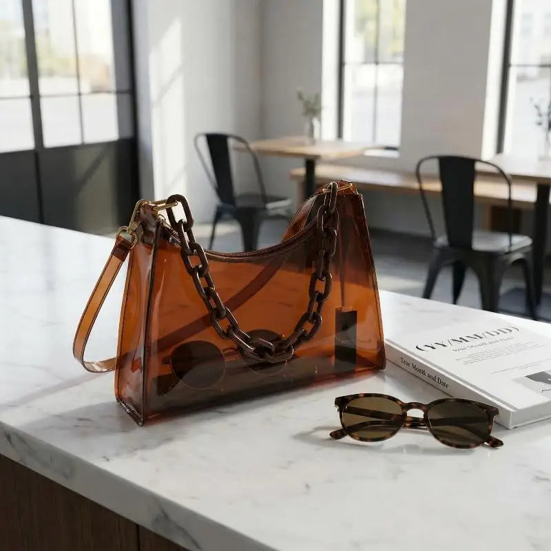 Fashion Clear Jelly Shoulder Bag Women Transparent Waterproof Messenger Handbag Stylish Purse for Summer Beach Outings Oasis Select