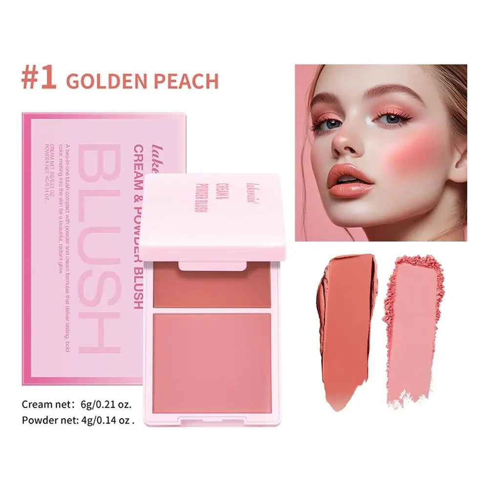 Dual Cream & Powder Blush Palette – Peach Pink, Long-Lasting