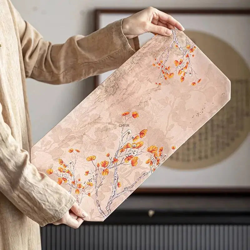 Chinese Zen Style Small Tea Table Mat Heat Insulation Waterproof Cloth Mat Chinese Style Silk Fabric Double-sided Dry Oasis Select
