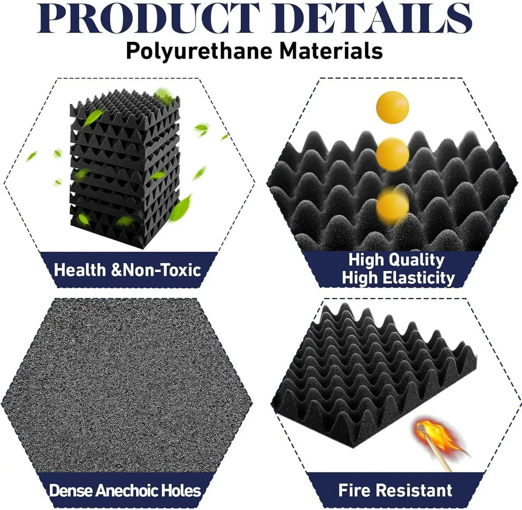 12PCS Self-Adhesive Soundproof Wall Panels Acoustic Foam Tiles Noise Reduction Home Studio Bedroom Sound Deadening Stick Oasis Select