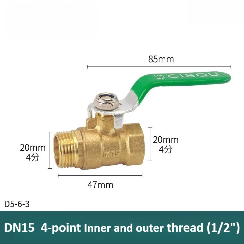 Brass Long Rod Ball Valve 1/8 "1/4" 3/8 "1/2" 3/4 "1 Inch Internal/external Thread Connector Adapter Copper Pipe Connector Oasis Select 4-point Inner outer Long stem ball valve