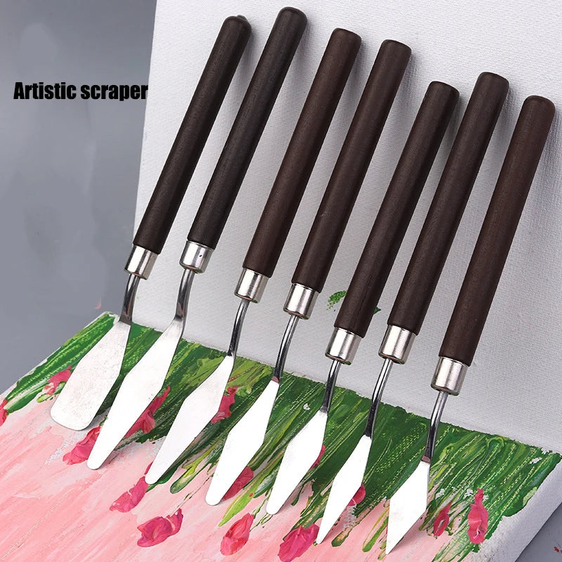 Wooden Grip Stainless Steel Paint Scraper Art Mixing Knife Hand Tool for Watercolor Oil Gouache Pigment Blending Oasis Select