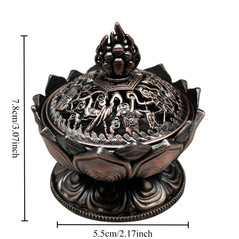 Vintage Copper Lotus Incense Burner Eight Treasures Zinc Alloy Aromatherapy Burner Sandalwood Incense Stove Oasis Select Red