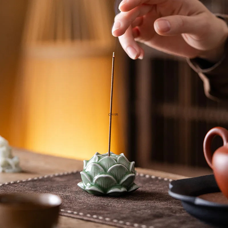 Lotus Incense Holder Incense Tray Tea Pet Tea Table Ornament Incense Burner Ceramic Aromatherapy Burner Incense Plate Chinese Oasis Select