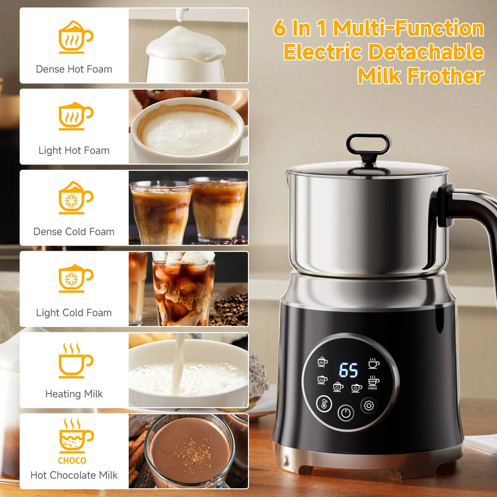 GUOHE 6-in-1 Electric Milk Frother & Steamer 1.2L | Hot & Cold