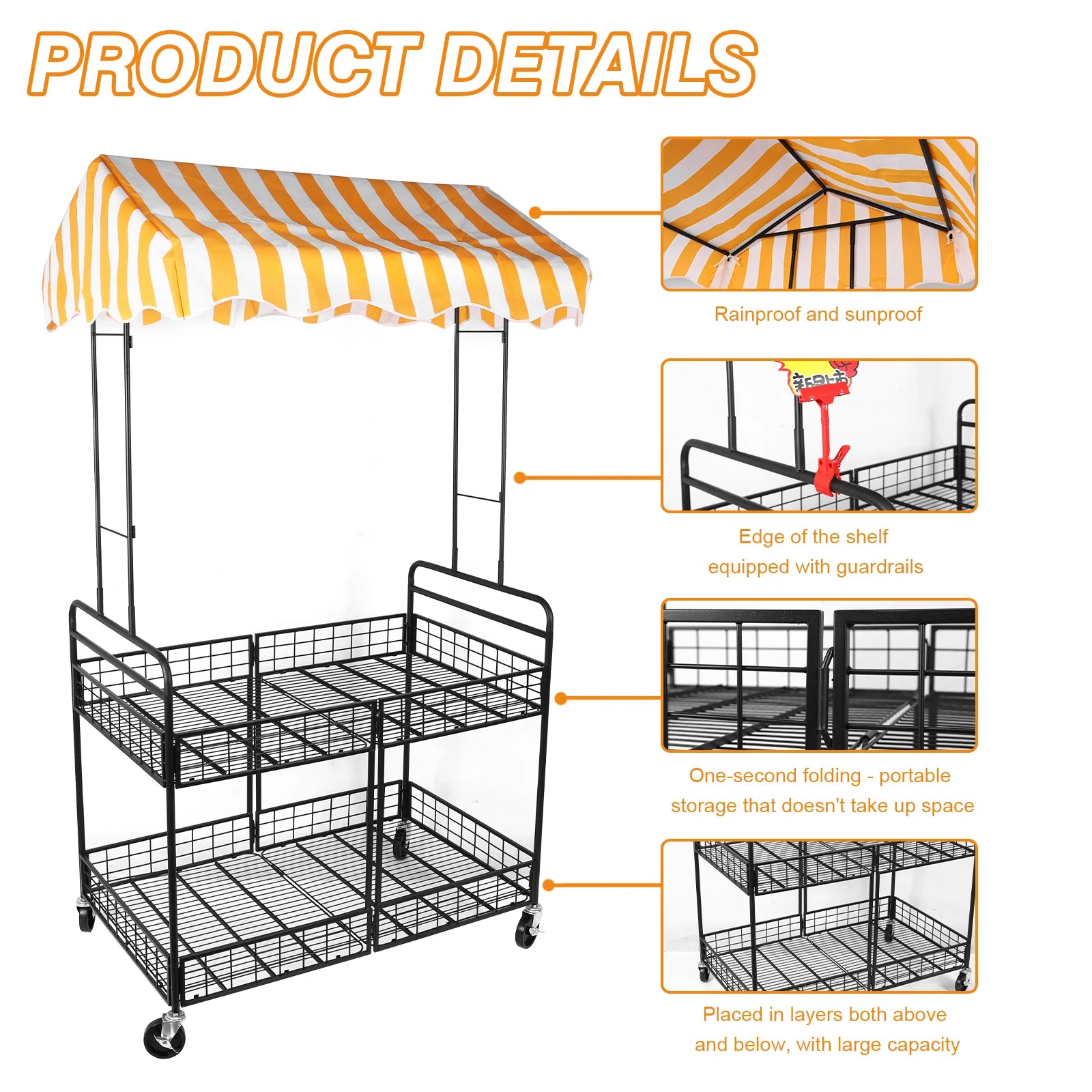 Folding Mobile Catering Cart with Canopy – Outdoor Vendor Stall Mobile Vendor Cart Oasis Select