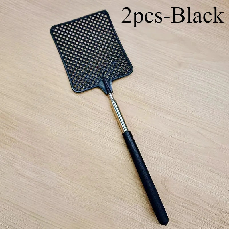 1/2pcsMini Retractable Plastic Fly Swatter; Stainless Steel Non-slip Handle; Summer Mosquito Swatter; Fly Killer For Home Garden Oasis Select 2pcs-Black