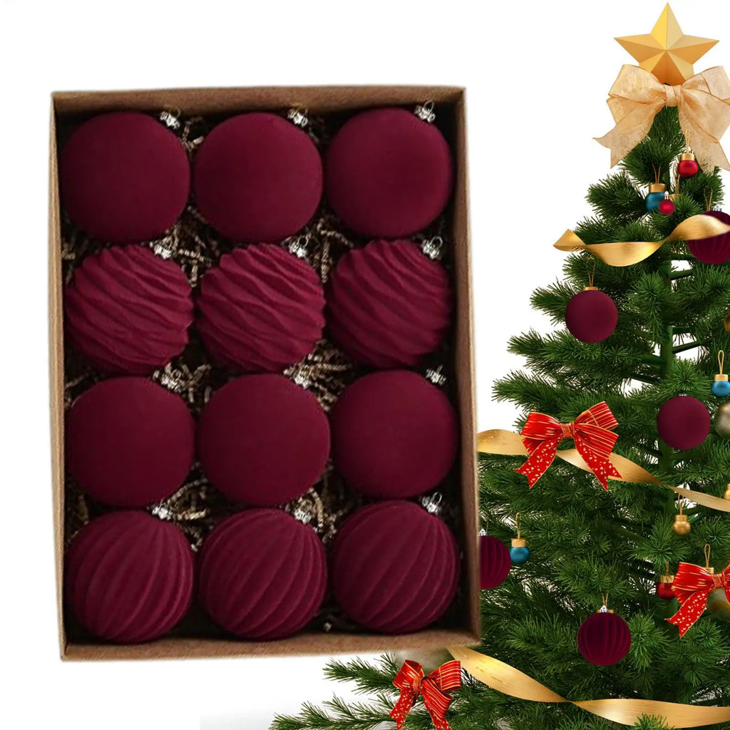 Christmas Ball Ornaments 12 Pieces Christmas Tree Ornaments 3.1 Inch Flocked Ball Decorative Pendant for Holiday Party Home Oasis Select