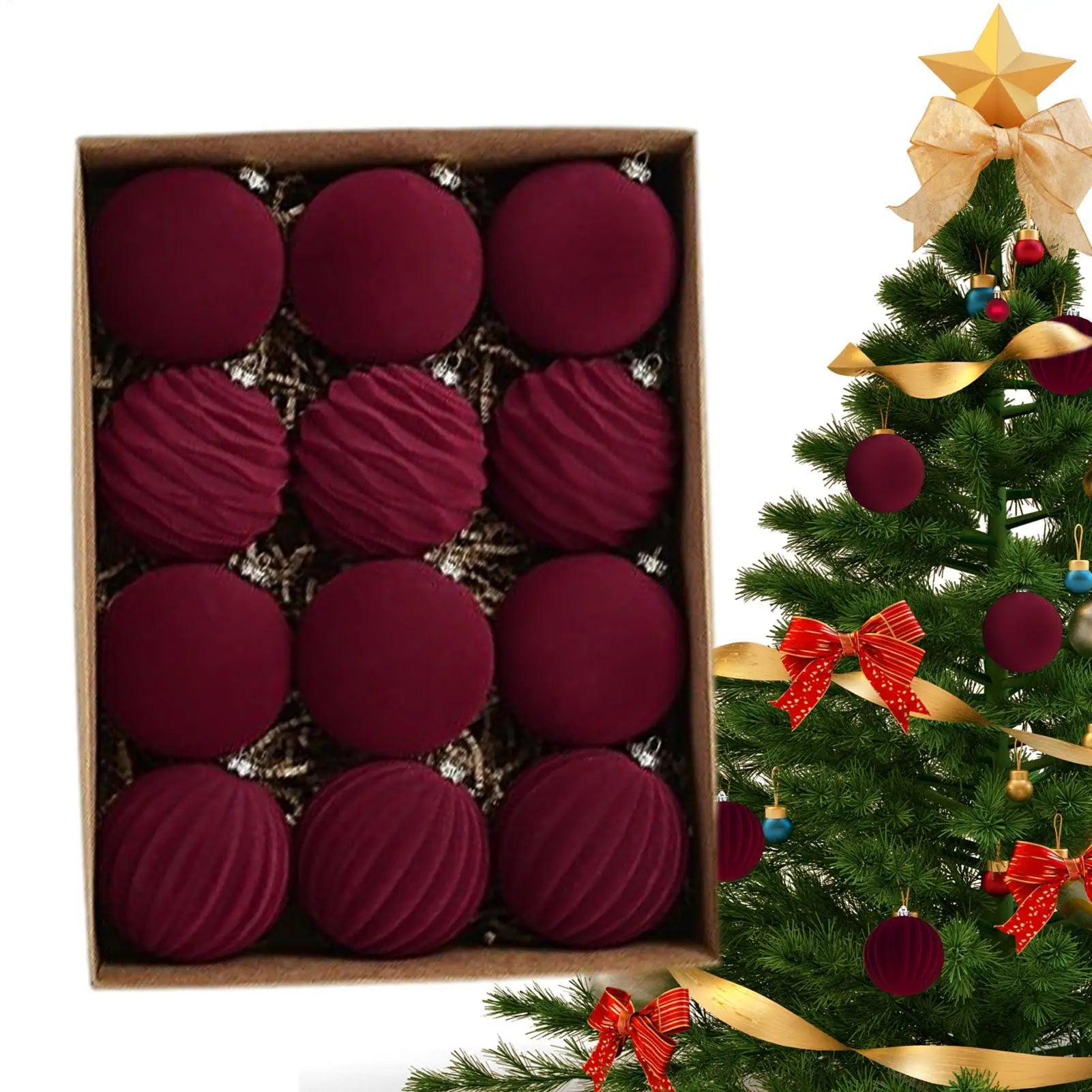 Christmas Ball Ornaments 12 Pieces Christmas Tree Ornaments 3.1 Inch Flocked Ball Decorative Pendant for Holiday Party Home Oasis Select