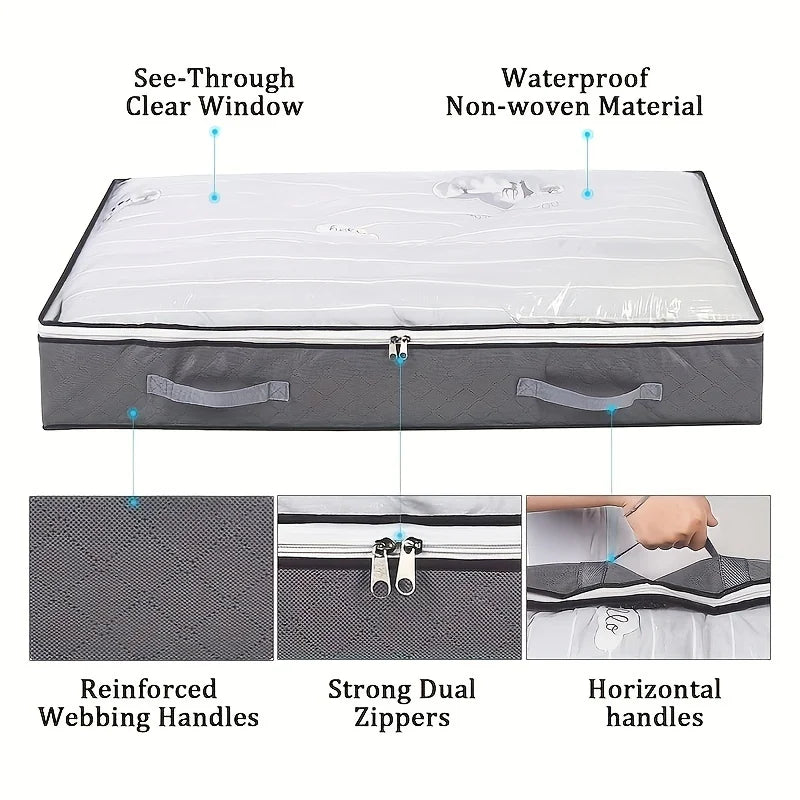 Dustproof under-bed storage box with reinforced handles, suitable for quilts, blankets, pillows, and toys, bedroom accessories. Oasis Select
