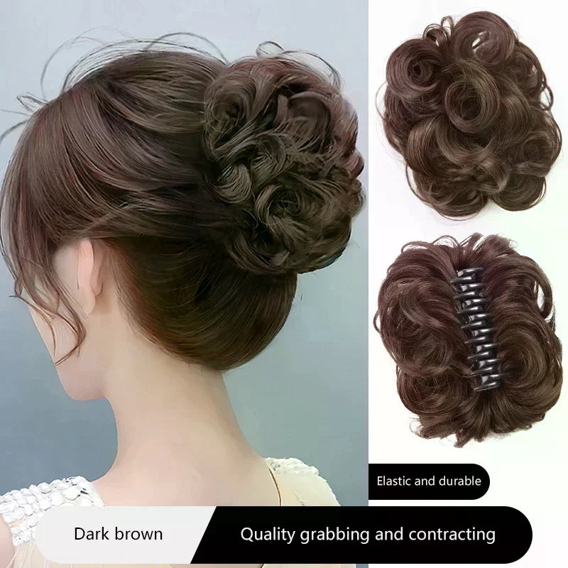 Synthetic Hair Bun Lifelike Messy Curly Wig Flower Bud Gripping Clip Elastic Women False Hair Pieces High Temperature Silk Oasis Select