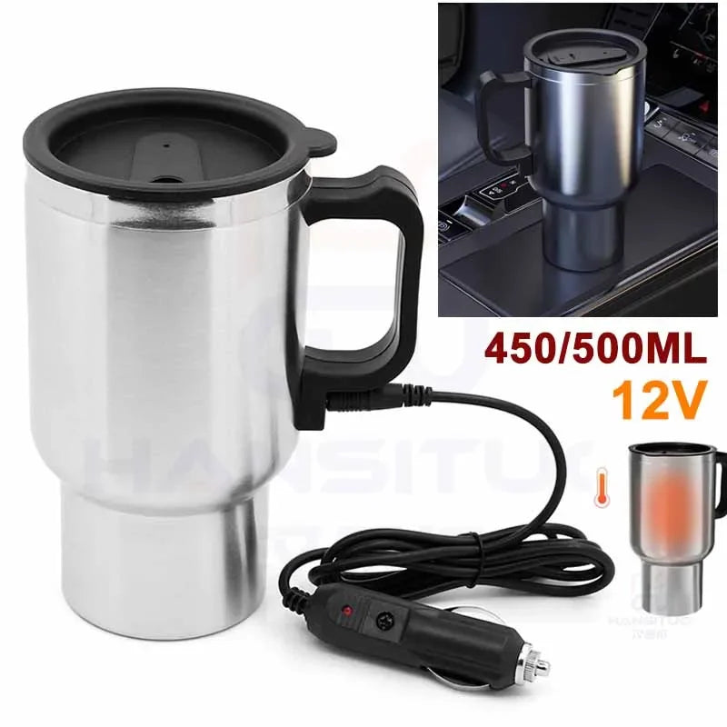 12V 500ML Car Electric Kettle Car Heating Cup Stainless Steel Thermos Heating Water Bottle Car Kettle Thermos for Water Tea Milk Oasis Select