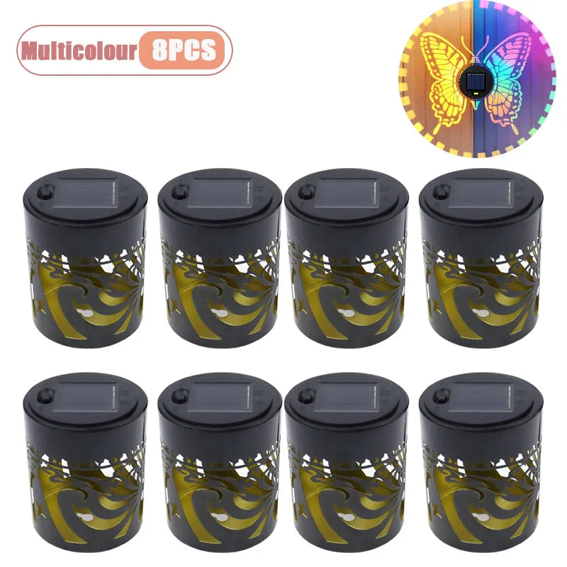 1-8PCS Solar Butterfly Wall Light Iron Hollow Projection Lamp Vintage Pattern Shadow for Outdoor Fence Gate Garden Decoration Oasis Select Multicolour-8PCS