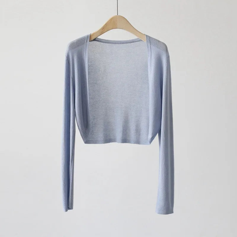 Women's Ice Silk Knit Cardigan – Open Front Crop Shrug Cover Up