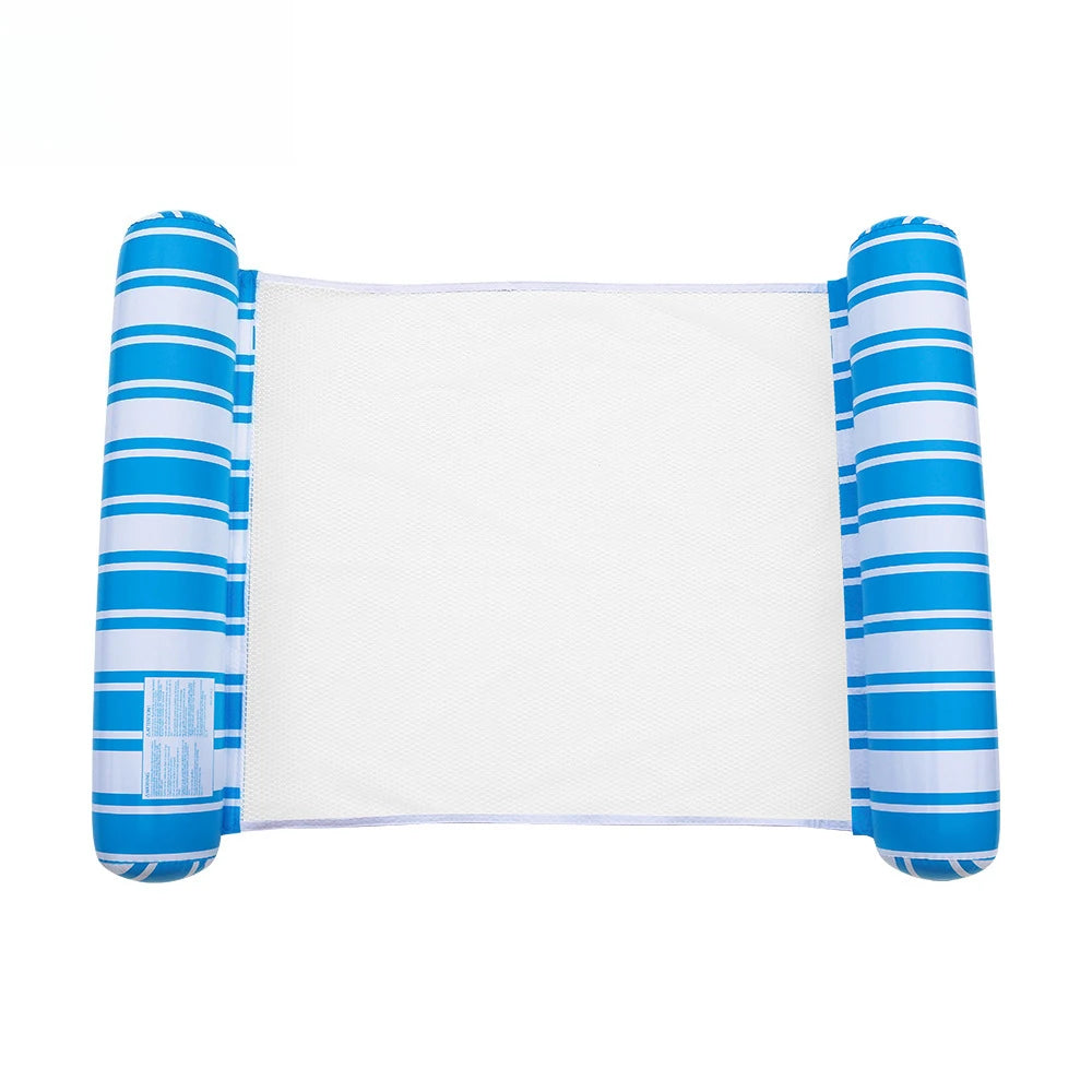1pc Inflatable Cylindrical Striped Hammock, PVC Thickened Water Float Chair, 4 Colors for Beach Vacation & Pool Party Waterpark Oasis Select Blue