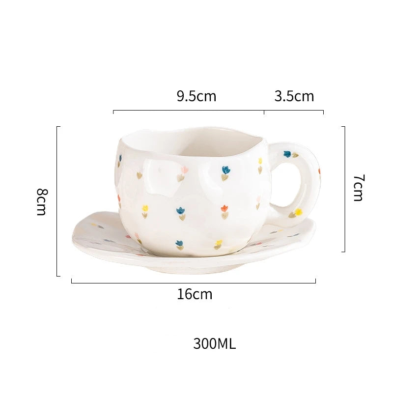 Ceramic Mugs & Saucers Set Coffee Cups Hand Pinched Irregular Flower Milk Tea Cup Ins Style Oatmeal Breakfast Mug Drinkware Oasis Select