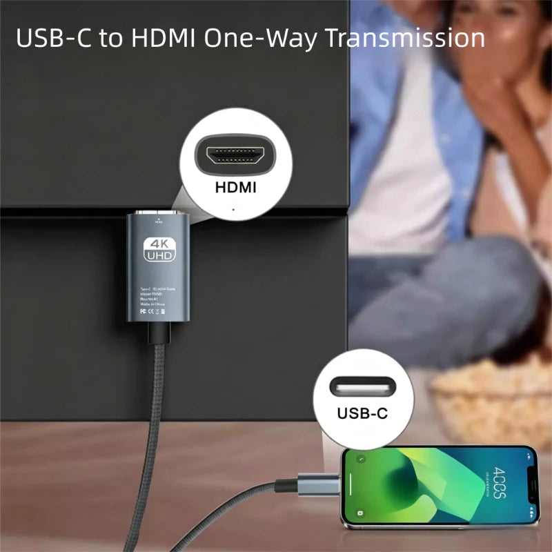4K 30/60Hz USB C to HDMI Cable Type C Adapter HDTV Converter Cable For iPhone 15 TV Converter MacBook Air iPad Samsung laptop Oasis Select
