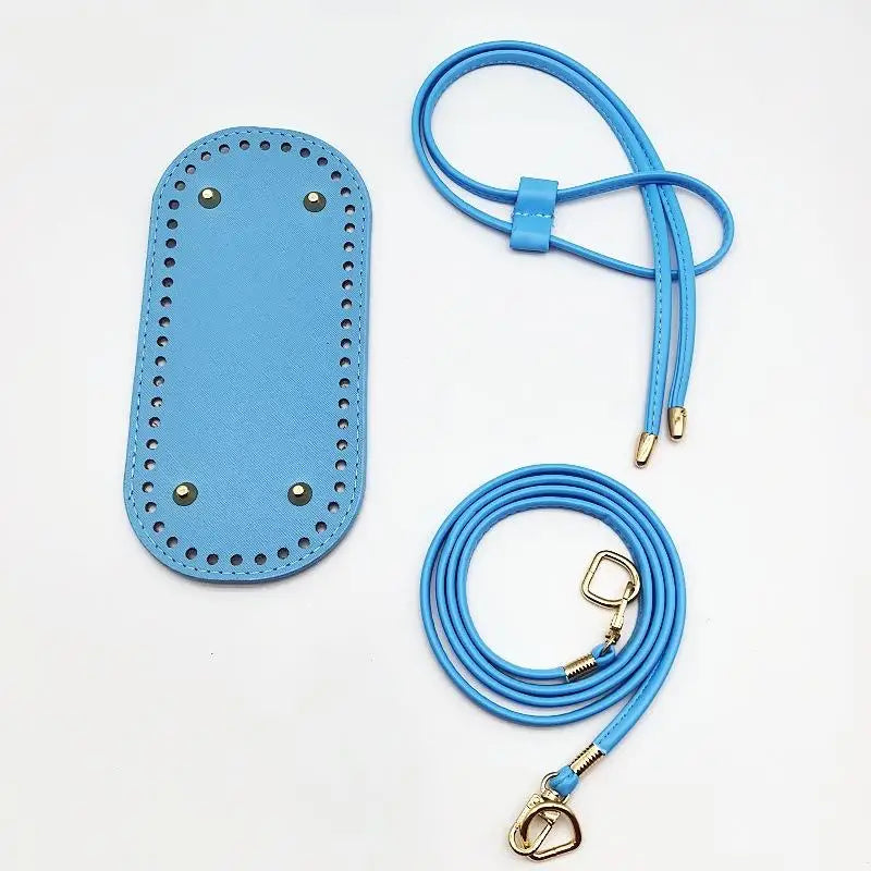 Crochet Handbag DIY Kit – PU Leather Bag Base, Strap & Chain DIY Bag Making Kit Oasis Select Blue