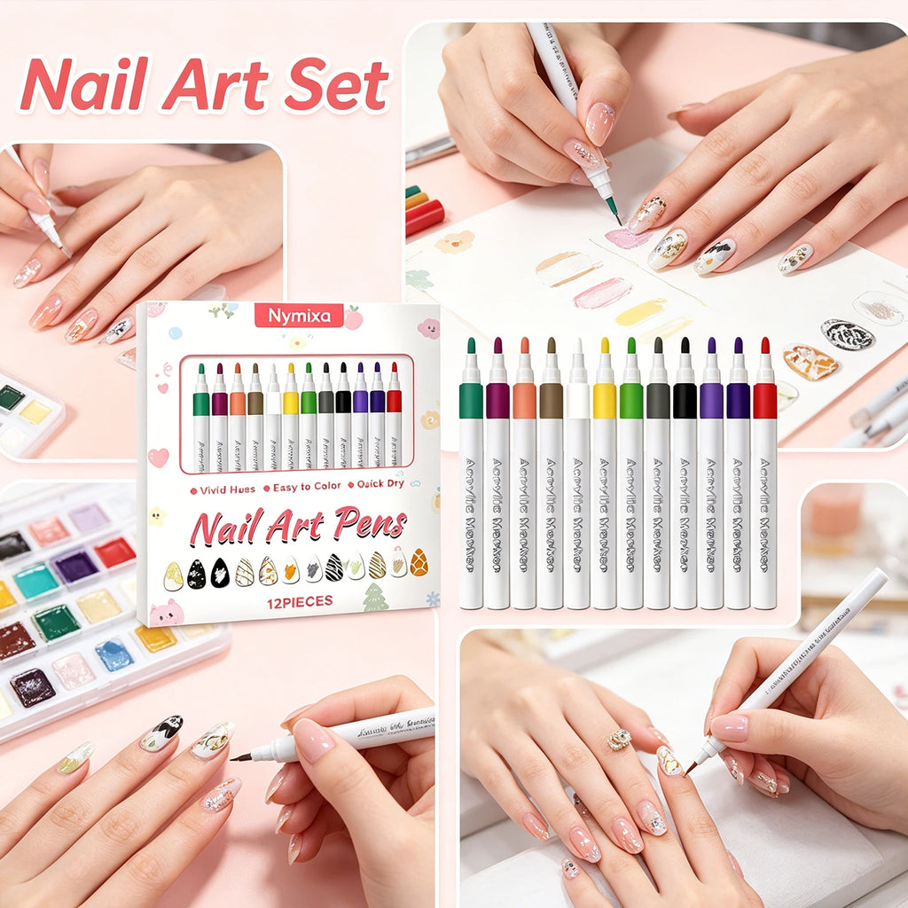 Multi Color Nail Art Pen Set DIY Manicure Tools Waterproof Ink Easy for Beginners Natural Acrylic Nails Professional Painting Oasis Select