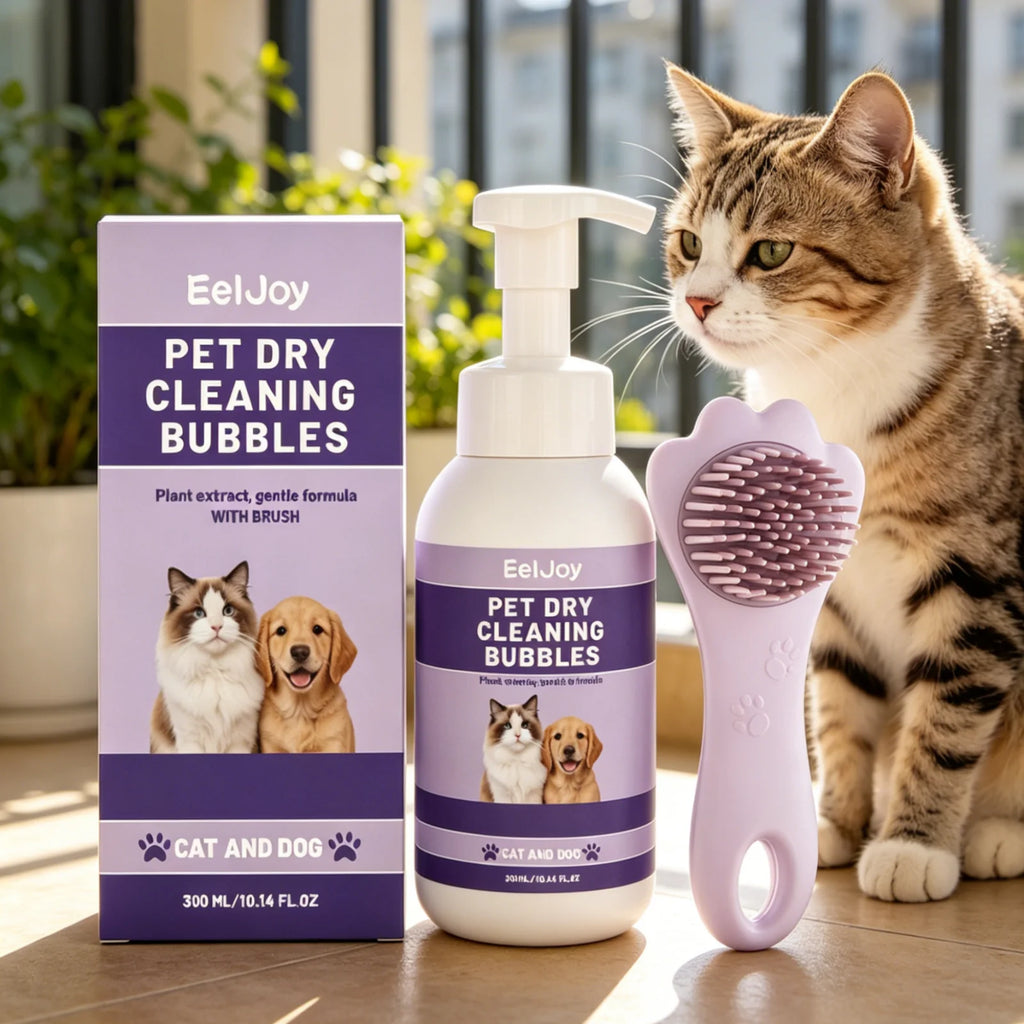 EelJoy No-Rinse Pet Dry Shampoo Foam + Brush 300ml Waterless Pet Shampoo Oasis Select