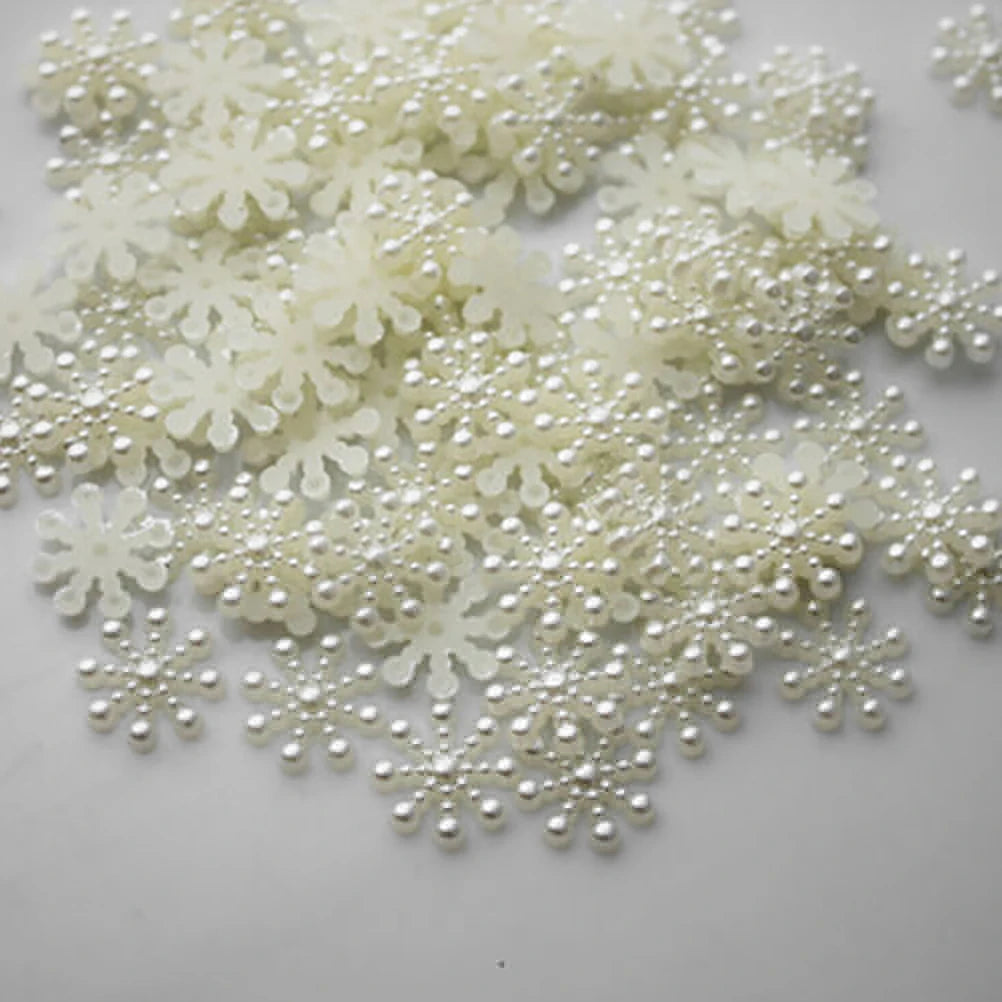 100pcs White Pearl Resin Snowflake Flatbacks Embellishments DIY Phone Christmas Decorations Scrapbooking Crafts 12mm Oasis Select