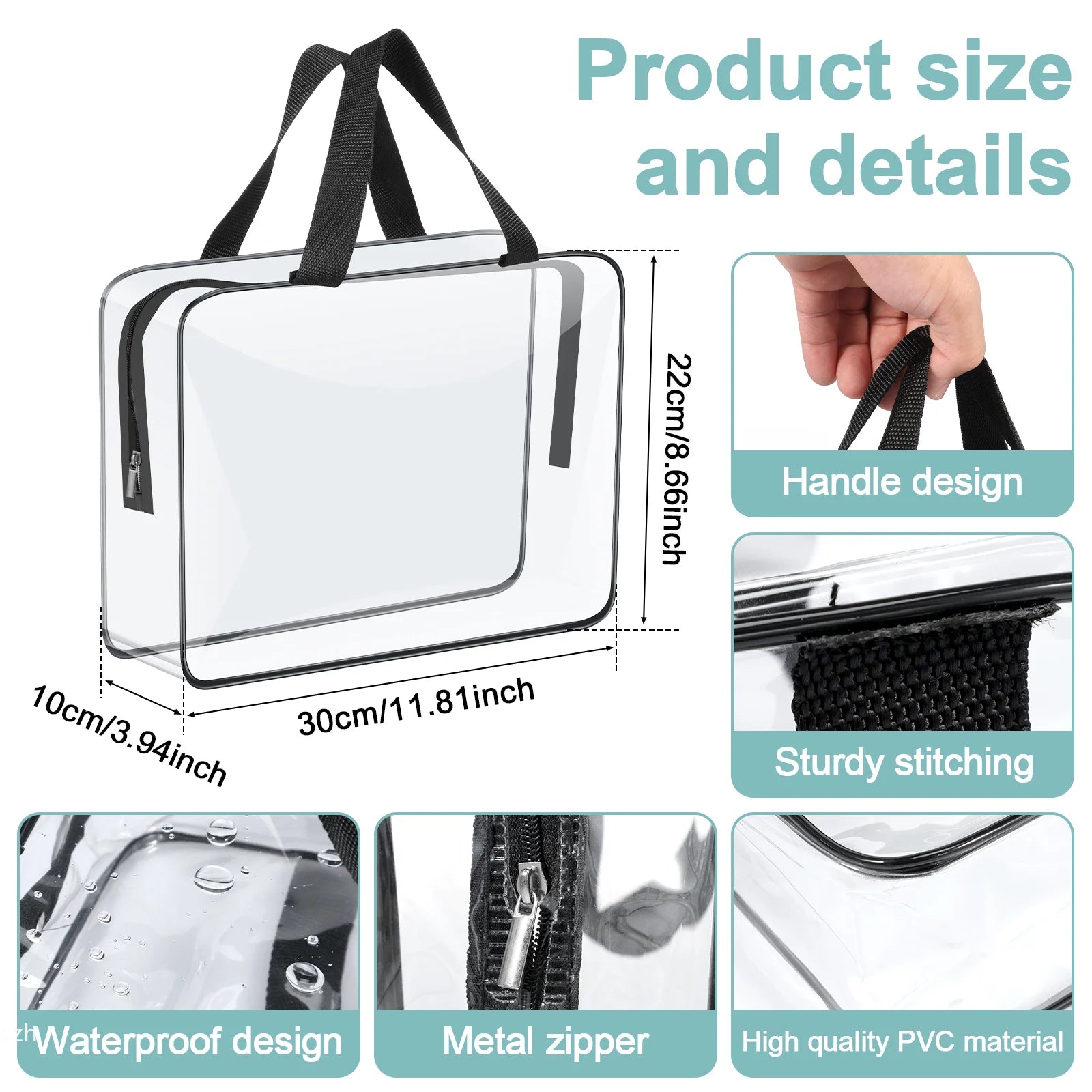 4/6Pcs PVC Makeup Storage Bags Portable Large Capacity Waterproof Clear Organizer Bag with Zipper for Travel Washing Household Oasis Select