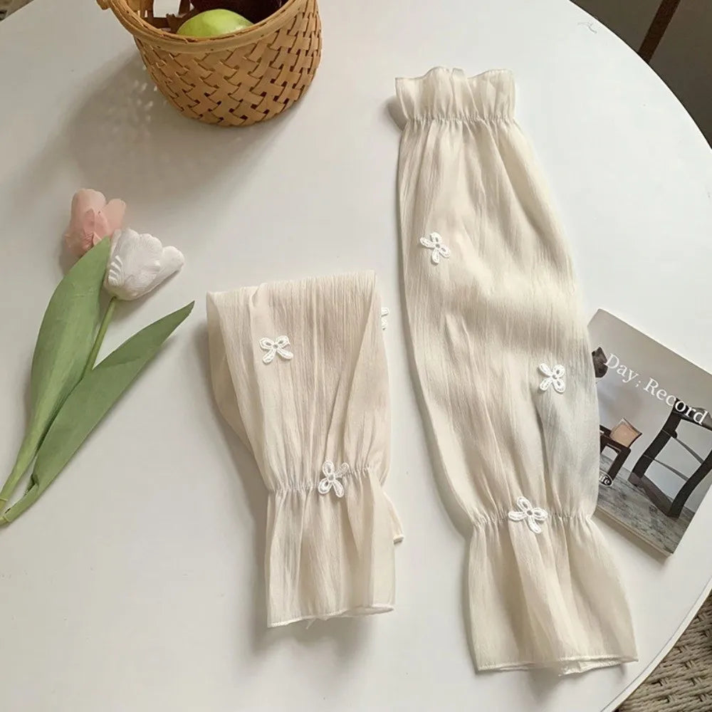 1 Pair Wide Fairy Style Arm Cover UV Resistant Breathable Ice Sleeves Cooling Bow Ice Silk Sunscreen Sleeves Sun Protection Oasis Select