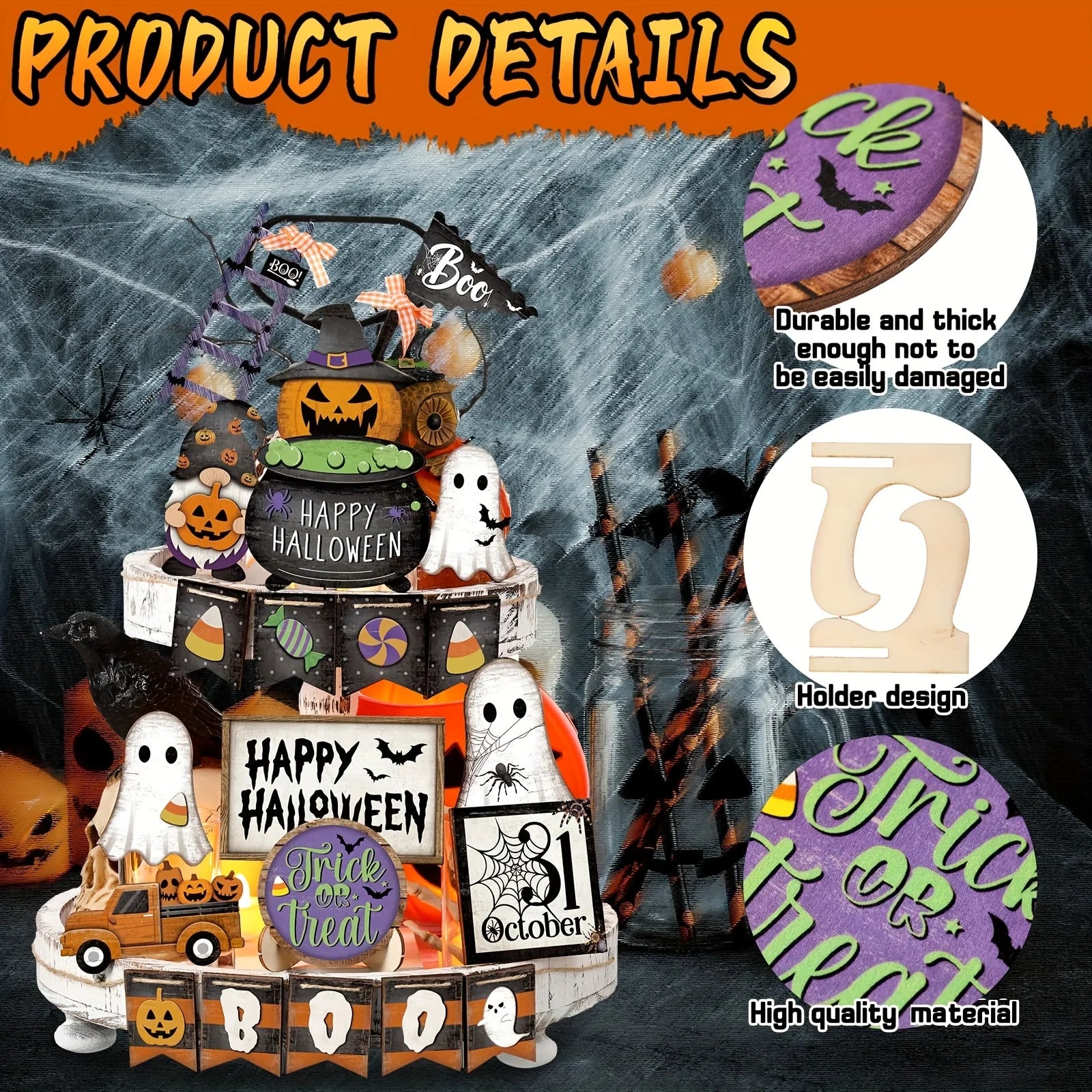 21-piece Halloween multi-layer plate decoration set, for home decoration, tabletop kitchen decoration, plates not included Oasis Select