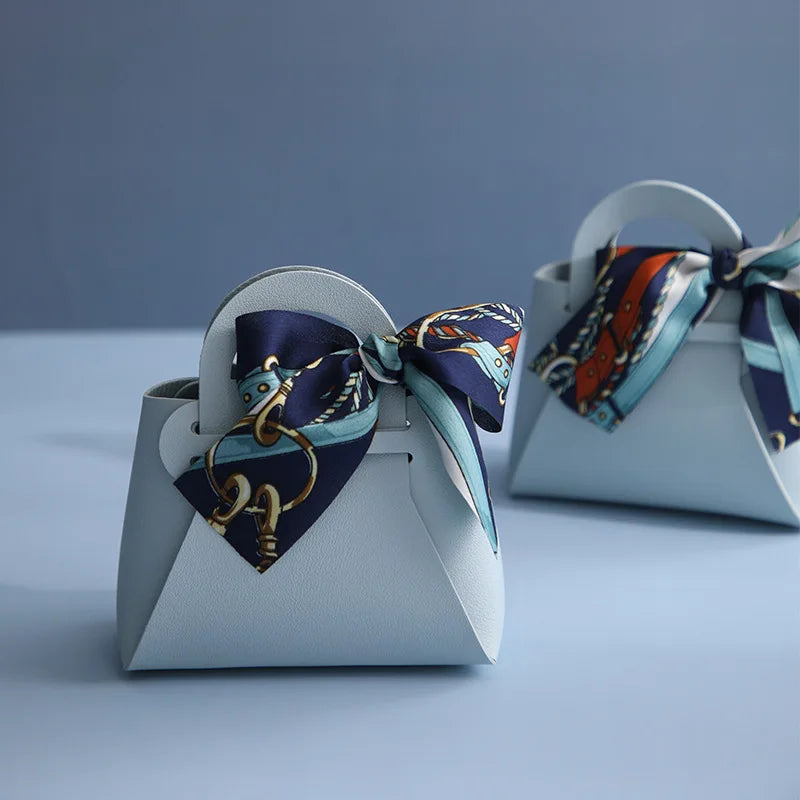 1PCS Leather Gift Bags Bow Ribbon Packaging Bag Wedding Favour Distributions Bags Eid Mubarak Candy Packaging Box Mini Handbag Oasis Select Blue Other