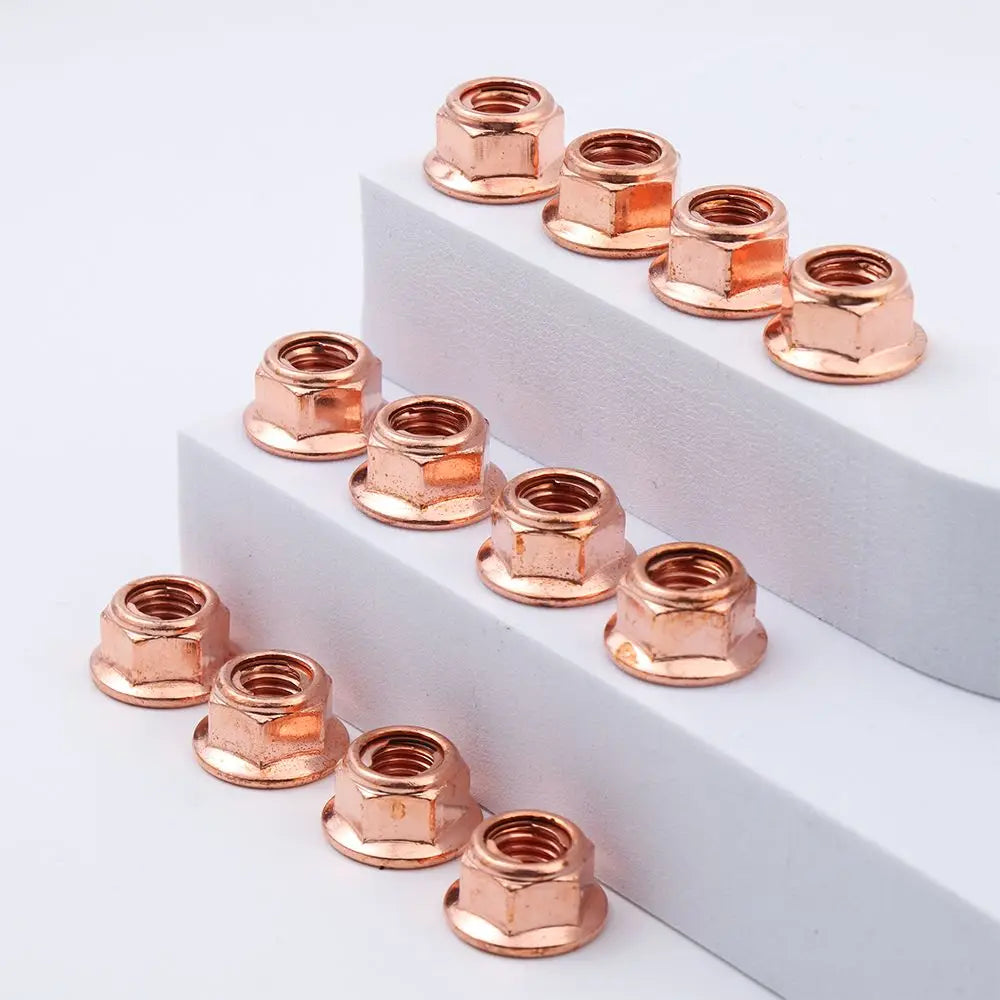 12Pcs M8 Copper Flashed Exhaust Manifold Nut Exhaust Nuts Elbow Nuts Practical 8mm Nuts High Temperature Nuts Home Fasteners Oasis Select