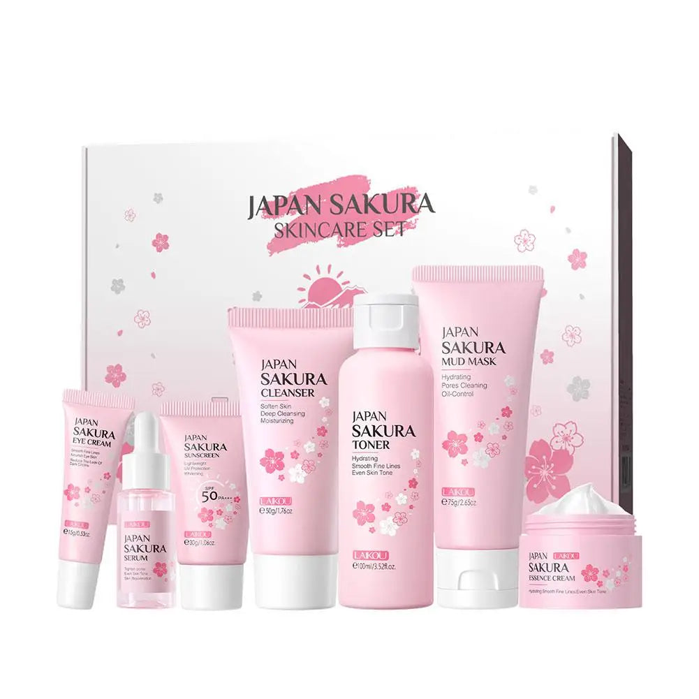 LAIKOU 7PCs Facial Skin Care Set Gentle Skin Cleaning Travel Skincare Set For Girls W/ Cleanser Toner Face Serum Cream Eye Cream Oasis Select 7pcs KIt