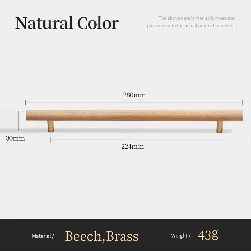 Nordic Walnut Wood Handle T Bar Drawer Knobs Cupboard Long Pulls Kitchen Cabinet Door Handle Furniture Decorate Pulls and Knob Oasis Select B10-224mm