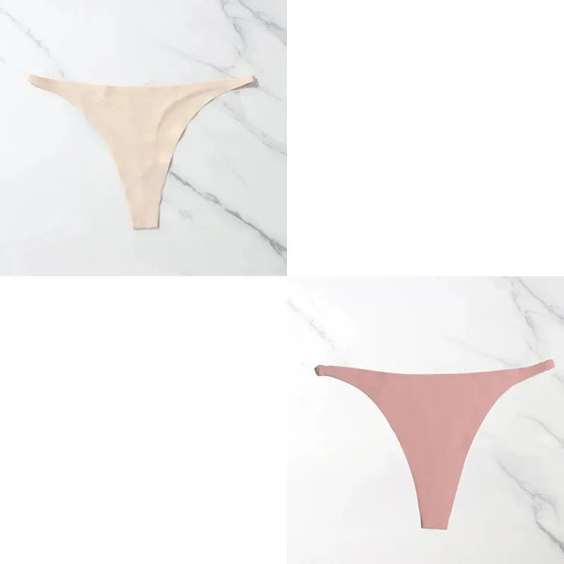 1-4Pcs Ice Silk Seamless Panties For Women Soft Thin Band Thongs Woman Satin Underwear Female Bikini Panties String Tangas Mujer Oasis Select