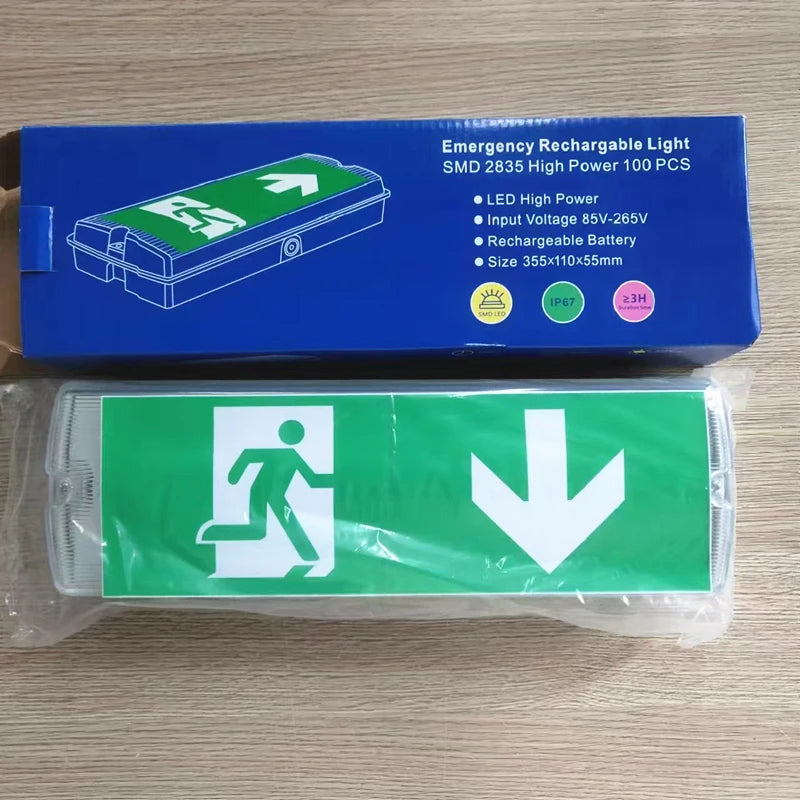 IP67 LED Emergency Exit Light | 18650 Battery | 85–265V