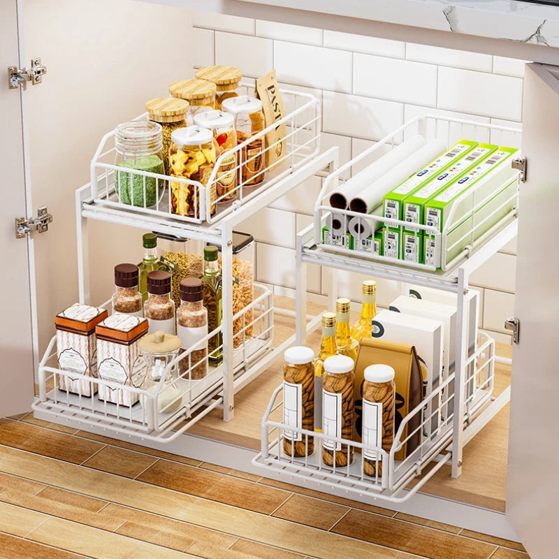 Toilet Bathroom Slide Drawer Basket Foldable Storage Basket Kitchen Cabinet Seasoning Bottle Jar Shelf Oasis Select