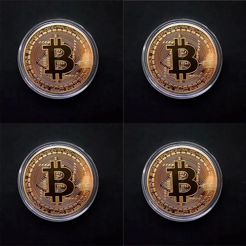 1/2/3/4Pcs Gold Plated Bitcoin Coin Collectible Art Collection Gift Physical commemorative Casascius Bit Metal Antique Imitation Oasis Select Gold-4pcs