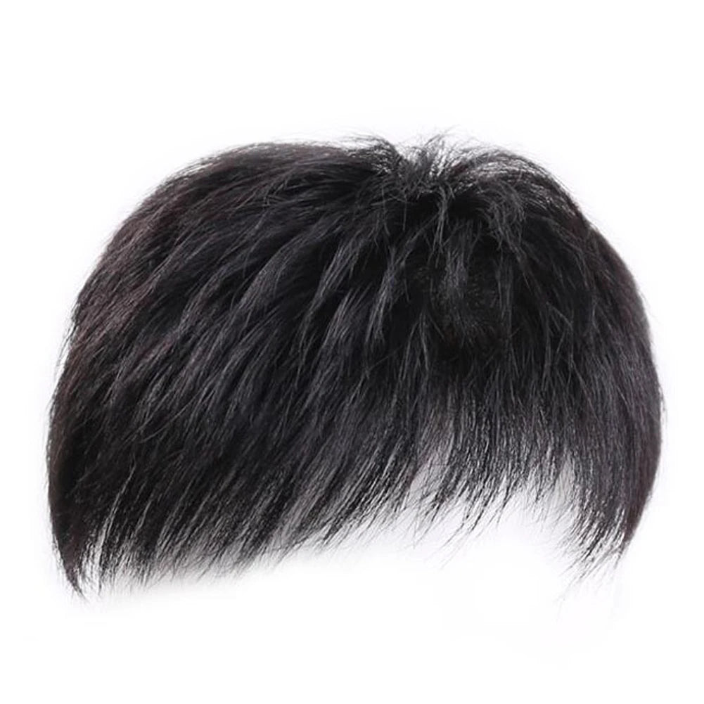 Men's Clip-On Hair Topper – Black Short Coverage Piece
