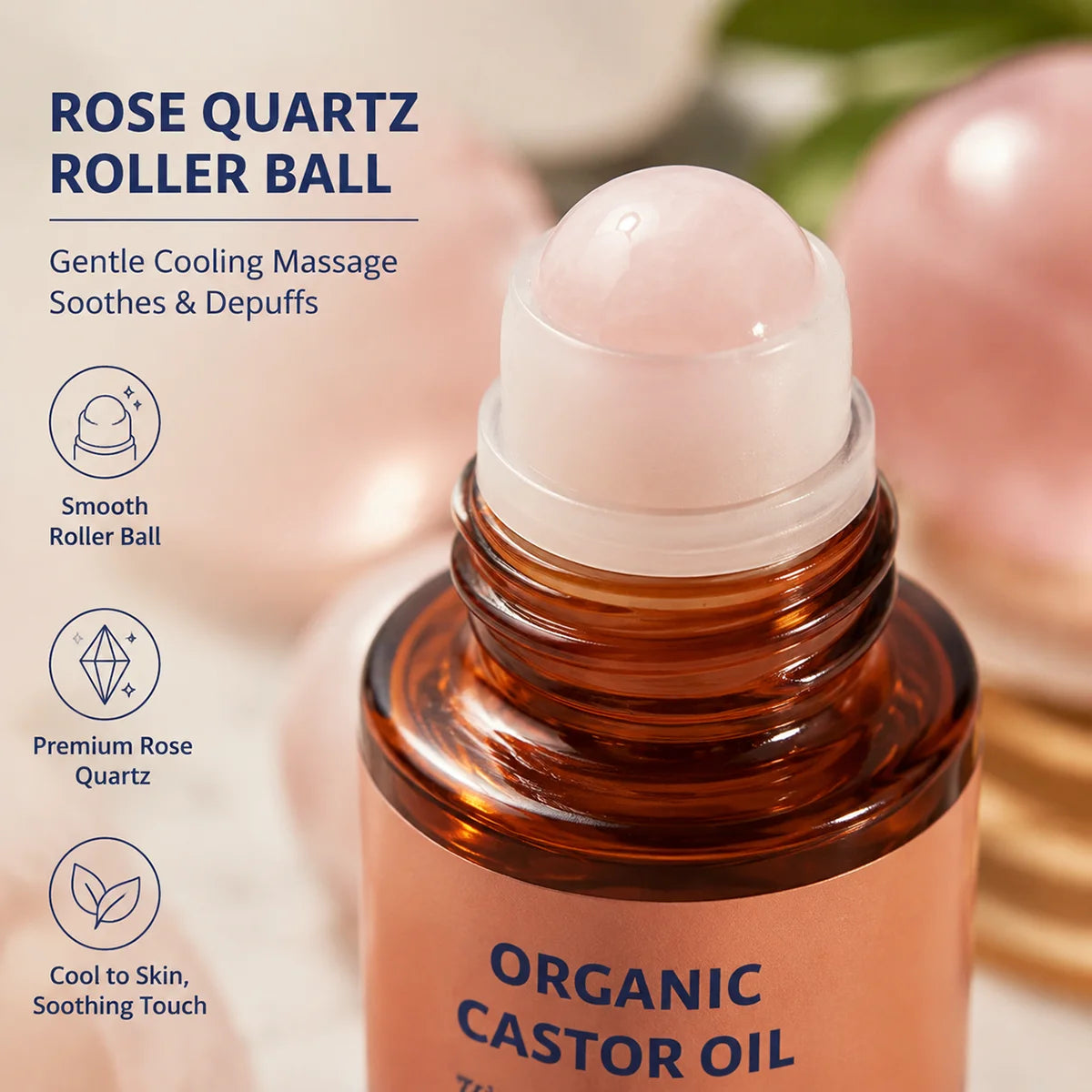 Organic Castor Oil With Rose Quartz Roller Cold Pressed Hexane-Free Skin Soothing Moisturizing For Face Body Care Oil Oasis Select